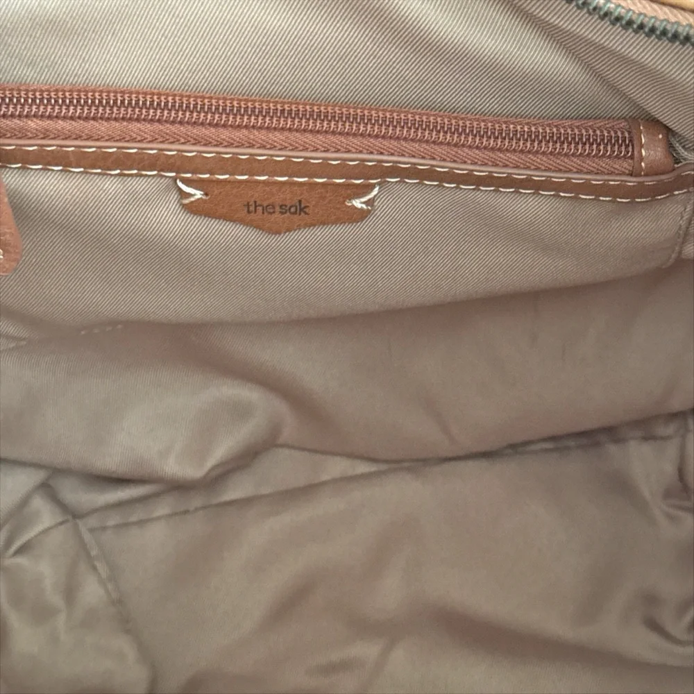 The Sak Leather Sequoia Laser Cut Hobo Shoulder Bucket Bag Tobacco Moroccan Tan